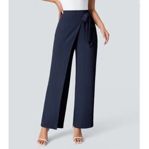 New Halara Black Wide Leg High Waisted Wrap Pants Women's L Trouser